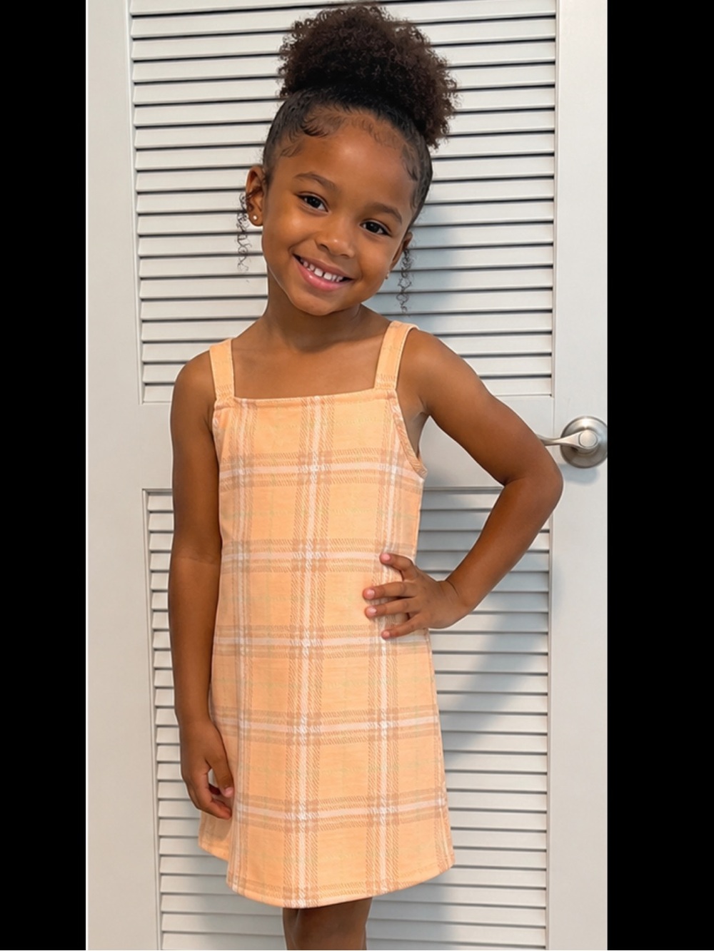 Girls' Peach Plaid Sundress with Straps